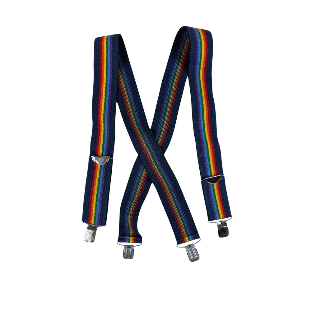Welch OS Suspenders Rainbow Retro Stripe Elastic X-Back Metal Clips